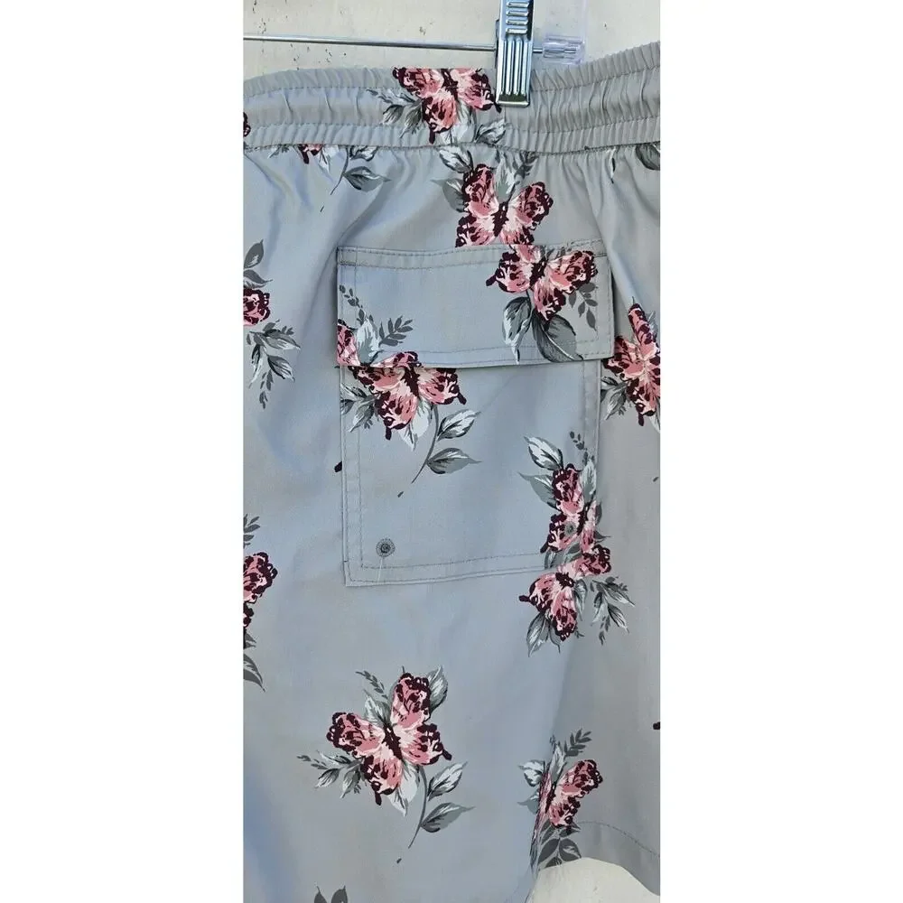 Abercrombie & Fitch Mens Swim Shorts XXL Blue Floral Butterfly Drawstring Trunks